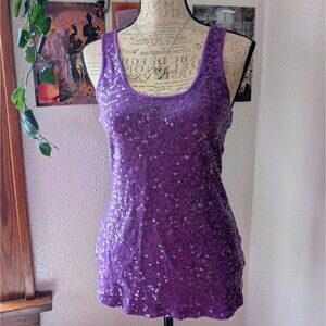 Express Y2K Purple Sparkly Sequin Emo Scene Queen Tank Top